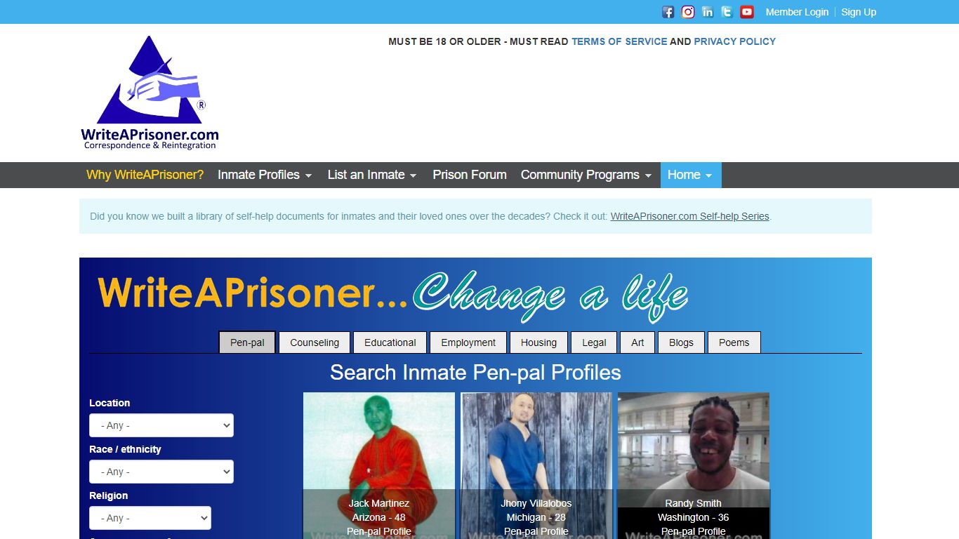 Write A Prisoner - Prison Pen Pals